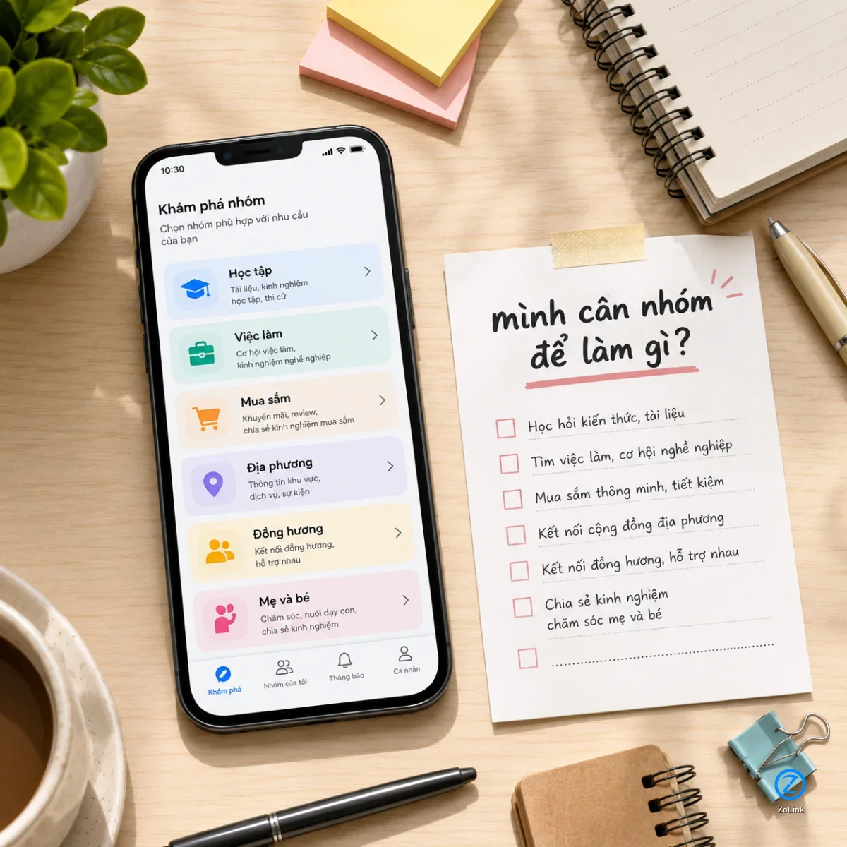 Phân loại nhóm Zalo theo học tập, việc làm, mua sắm và địa phương