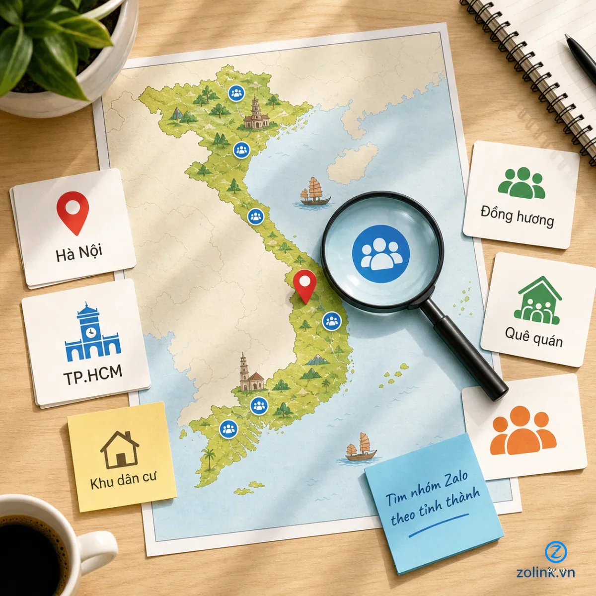 Bản đồ Việt Nam minh họa tìm nhóm Zalo theo tỉnh thành