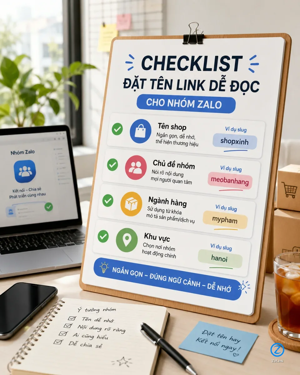 Cách đặt tên link nhóm Zalo dễ đọc theo tên shop và chủ đề nhóm