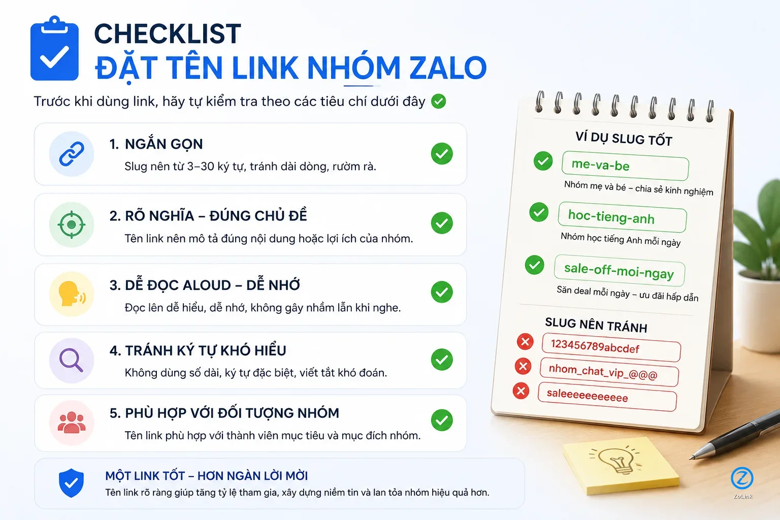 Checklist đặt tên link rút gọn nhóm Zalo