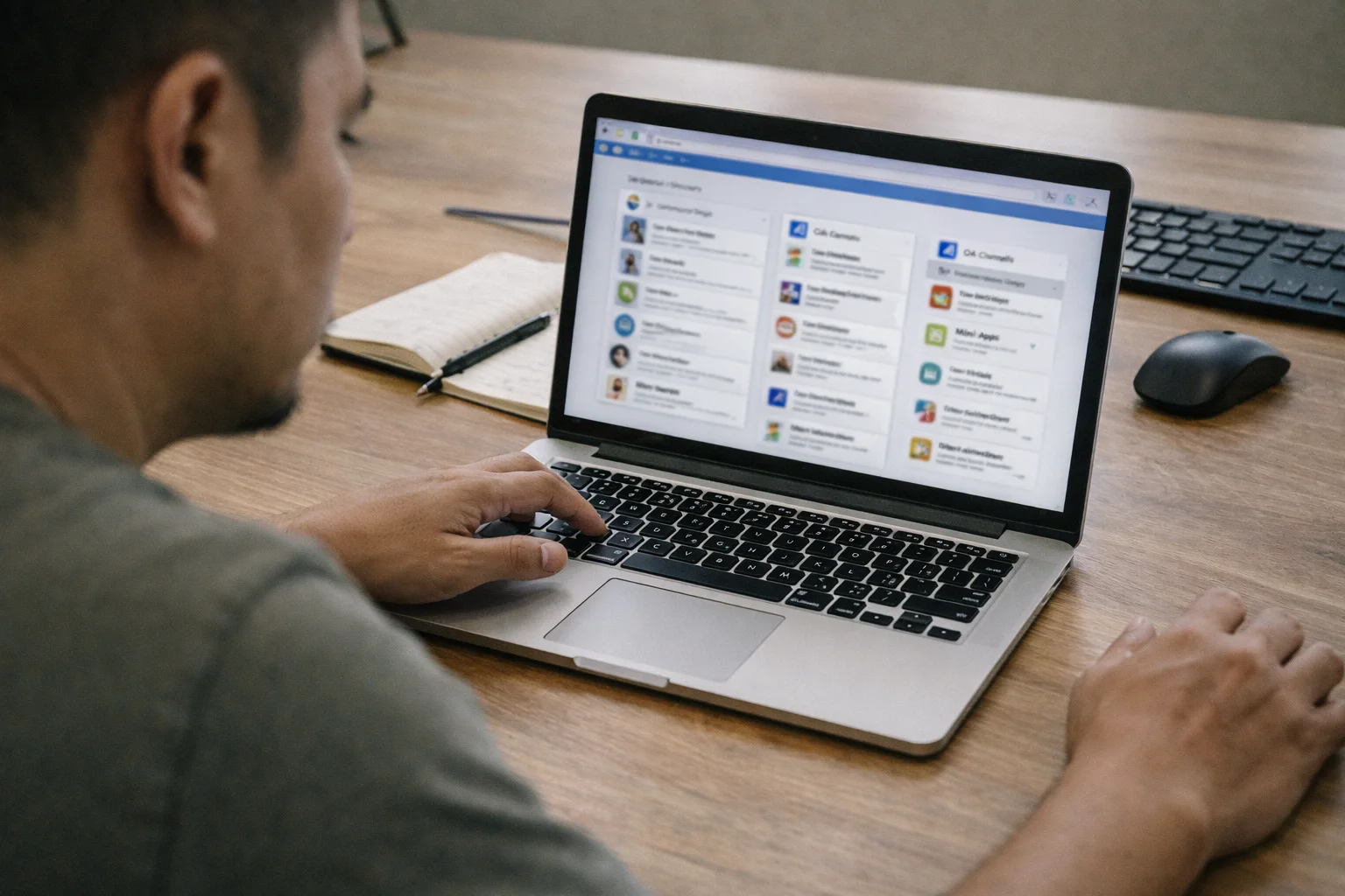 Biên tập viên ZoLink đang rà soát danh sách nội dung trên laptop với ghi chú kiểm tra trước khi hiển thị lên website