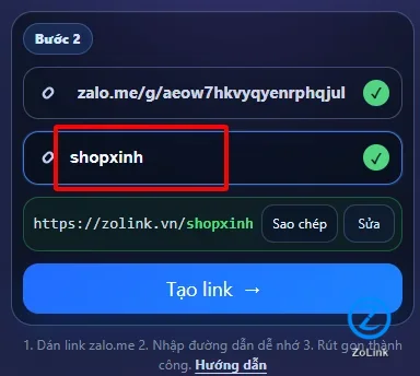 Bước 2 nhập tên link ngắn và bấm rút gọn