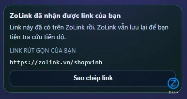 Bước 3 hoàn thành và nhận link rút gọn