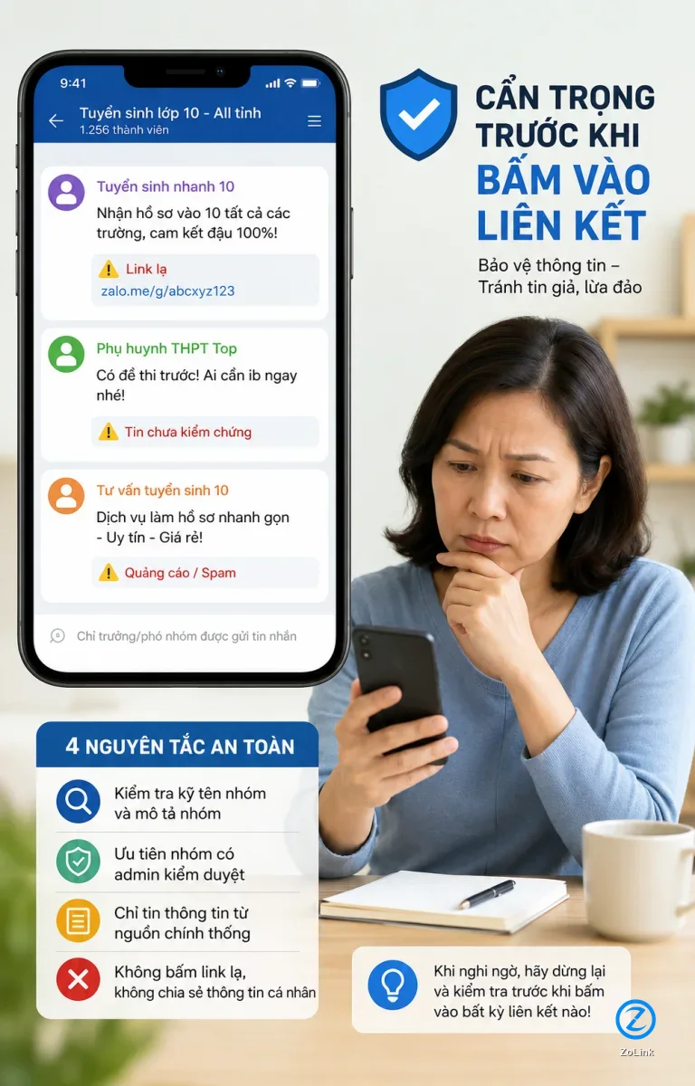 Cách tránh nhóm Zalo spam và tin chưa kiểm chứng khi tuyển sinh lớp 10